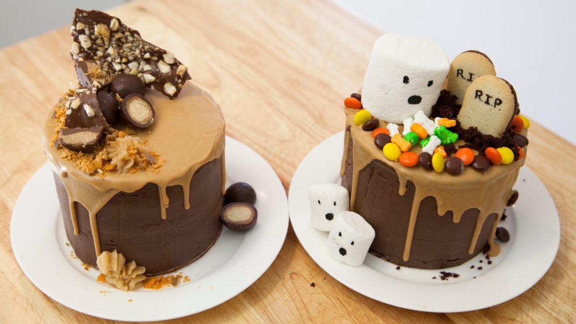 peanut butter and chocolate drip cake