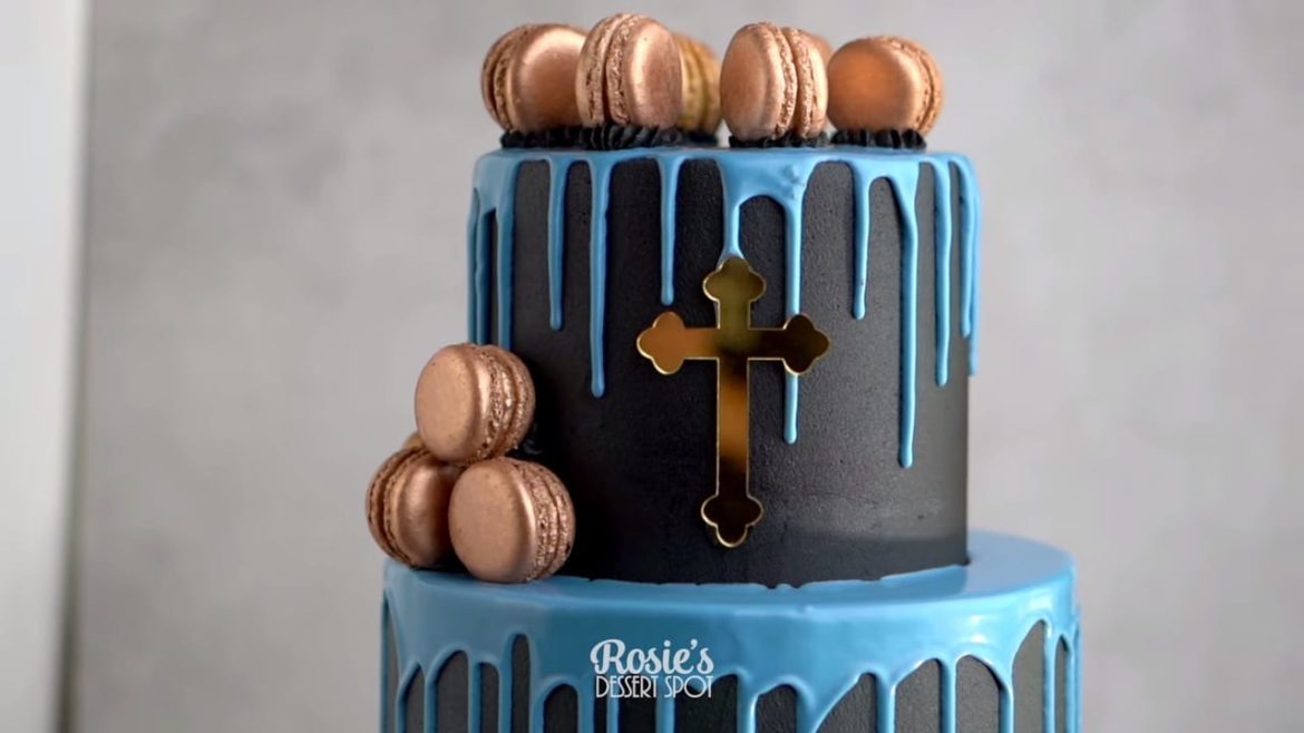 Easy Gold Macaron Communion Drip Cake Tutorial