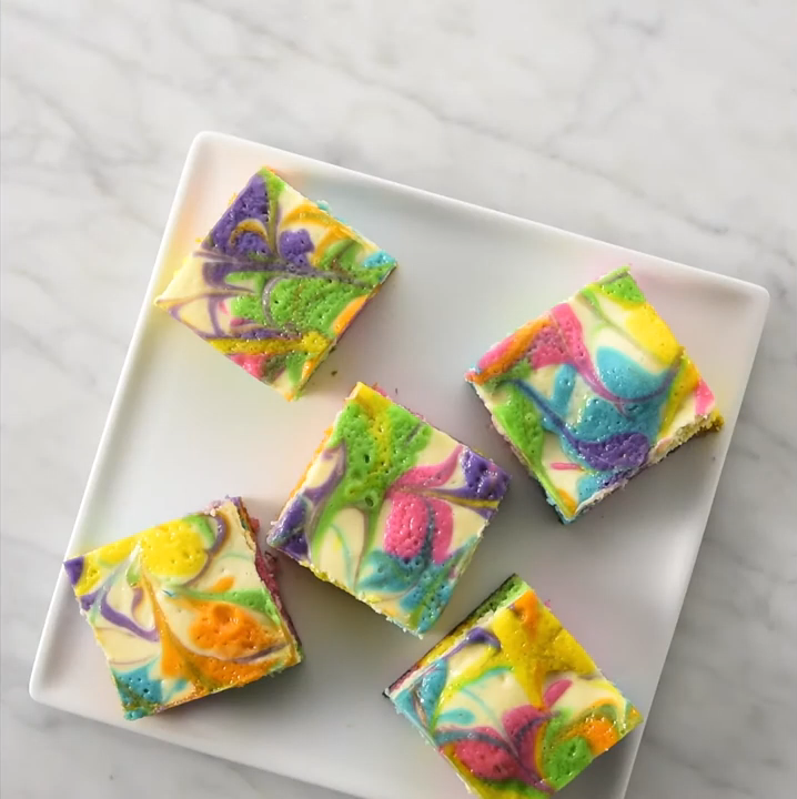 4 Ways With Cake Mix That Are Beyond Magical 9 Rainbow Cheesecake Swirl Bars