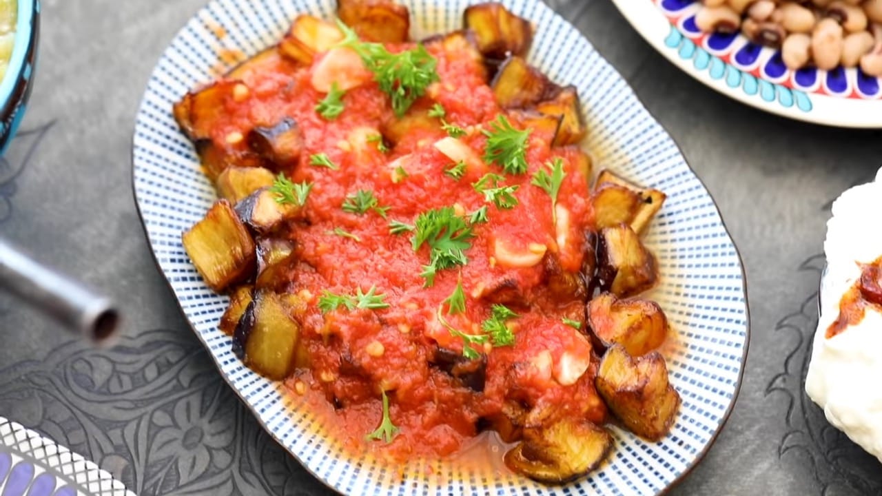 Fried Eggplant with tomatoes