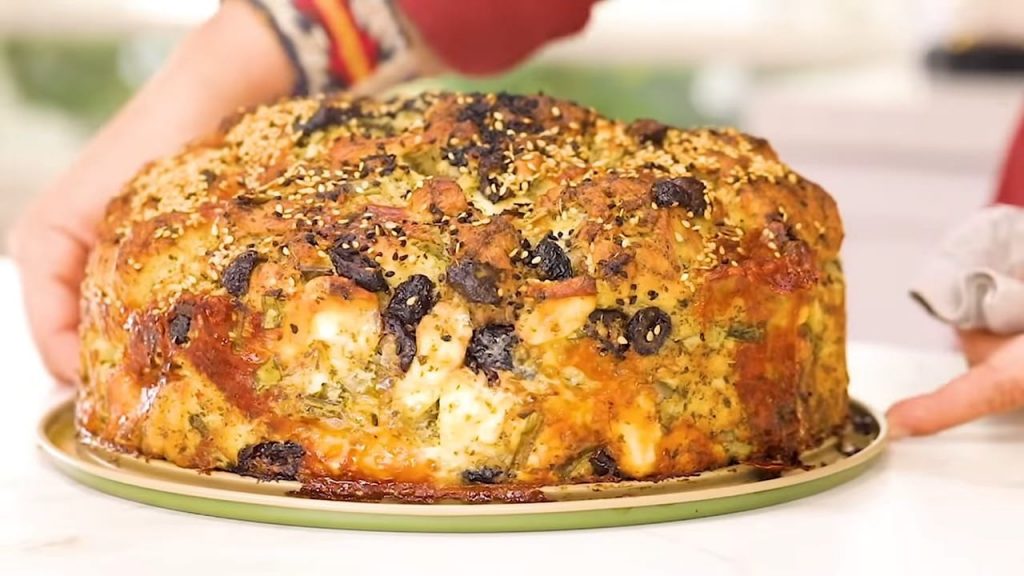 Savory Cake of Olives, Onion, Halloumi Cheese and Mint! 8 Savory Cake of Olives Onion Halloumi Cheese and Mint