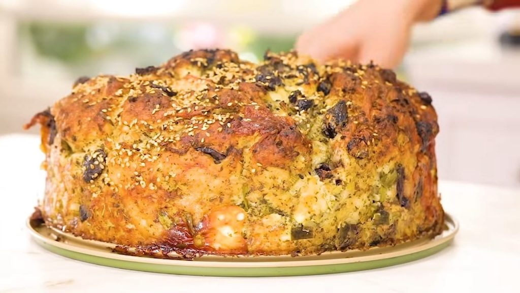 Savory Cake of Olives, Onion, Halloumi Cheese and Mint! 7 Savory Cake of Olives Onion Halloumi Cheese and Mint