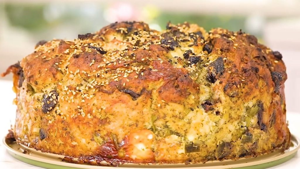 Savory Cake of Olives, Onion, Halloumi Cheese and Mint! 6 Savory Cake of Olives Onion Halloumi Cheese and Mint