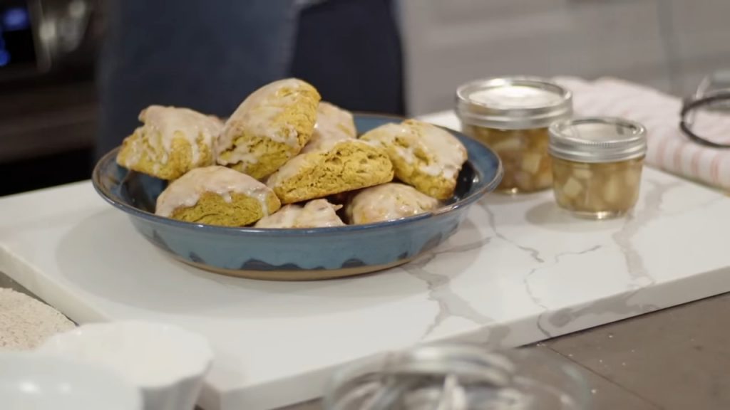 Baking Pumpkin Scones with Apple Pie Preserves