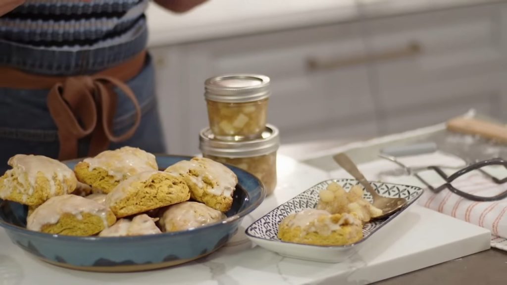 Baking Pumpkin Scones with Apple Pie Preserves